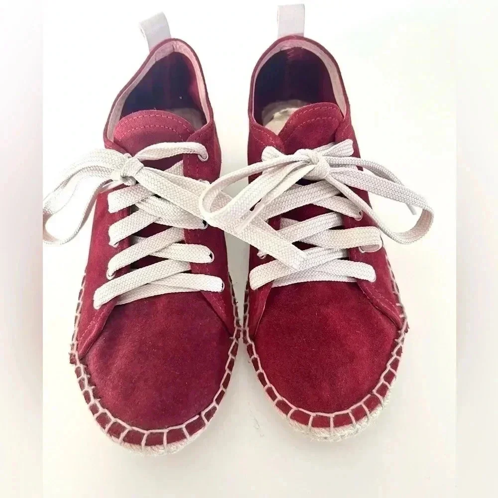 Maypol‎ Handmade in Spain Crimson Red Soft Suede Lace Up Espadrille Size 36